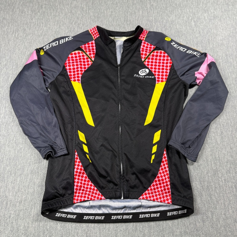 Zero Bike Jersey Mens L Black Pink Yellow Full Zip Long Sleeve Cycling Top
